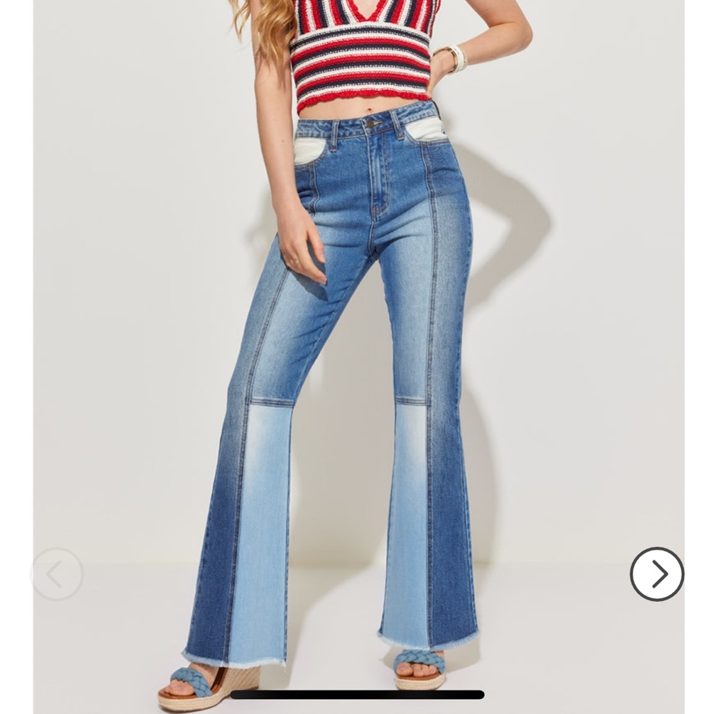 Harper Heritage Patchwork Flare High Rise Denim Jeans Size 26